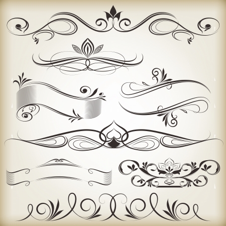 Vintage calligraphic vector design elements isolated on beige background のイラスト素材