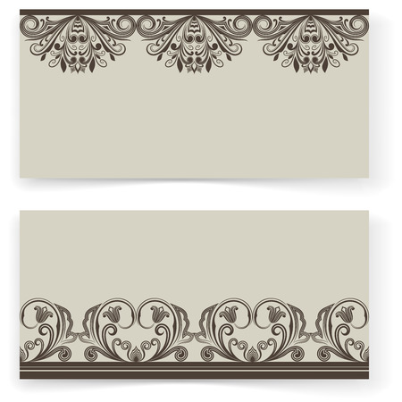 Beige vintage business cards vector template with border ornament.のイラスト素材