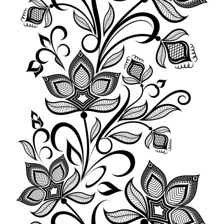 Seamless black and white floral vintage vertical vector pattern のイラスト素材