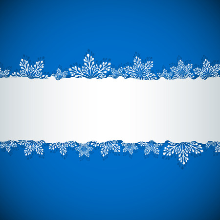 Blue Christmas banner with white copy space with cut snowflake shapes vector template のイラスト素材