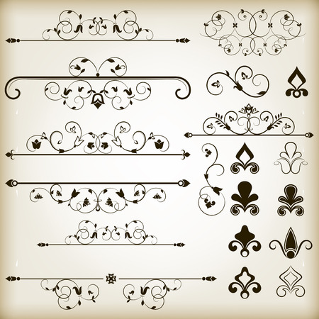 Vintage calligraphic vector design elements isolated on beige background のイラスト素材