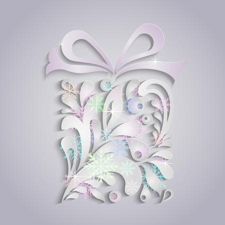 Christmas present box applique vector greeting card.のイラスト素材