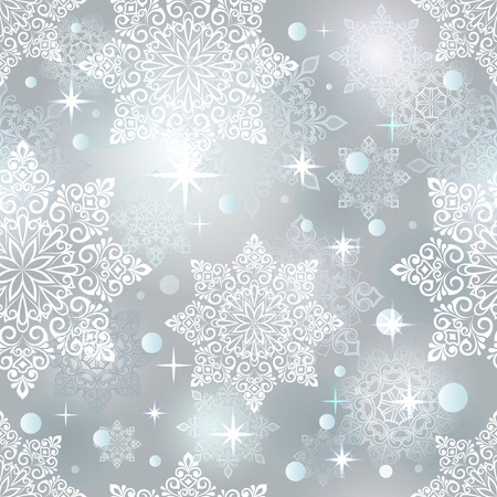 Abstract seamless Christmas snowflake grey blue vector pattern.のイラスト素材