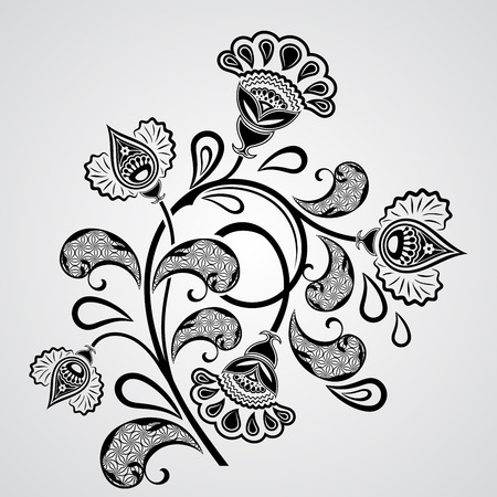 Abstract black and white flower vintage design element.のイラスト素材