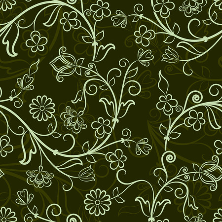 Seamless dark green floral vector wallpaper pattern.のイラスト素材