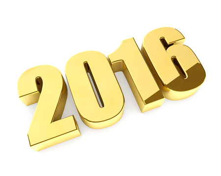 New 2016 year golden 3D figures isolated on white background.の写真素材