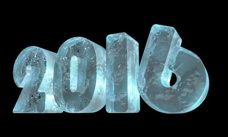 New 2016 year ice figures isolated on black background.