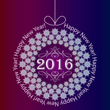 Happy new 2016 year card with snowflake ball.のイラスト素材