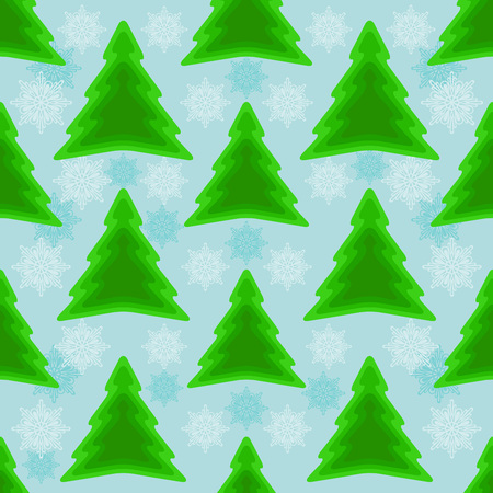 Seamless abstract Christmas background with fir trees and snowflakes.のイラスト素材
