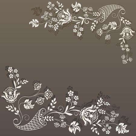 Retro brown flower design vector card template.のイラスト素材