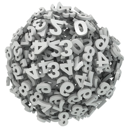 Numbers crafted together in sphere shape isolated on white background.