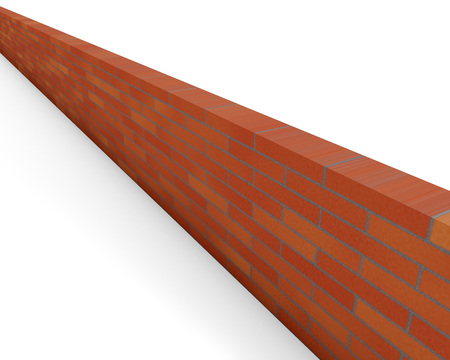 Red brick wall isolated on white background.の写真素材