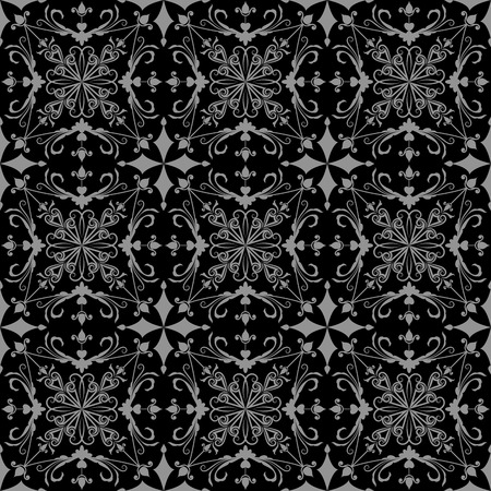 Seamless black and grey floral ornate vector wallpaper pattern.のイラスト素材