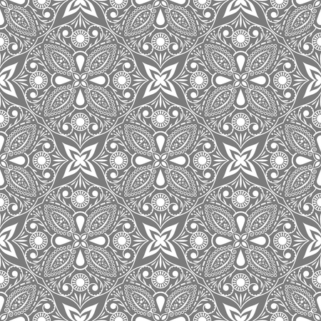 Seamless grey and white floral background.のイラスト素材