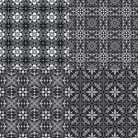 Set of 4 seamless grey floral patterns.のイラスト素材