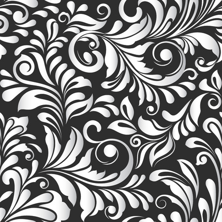 Seamless leaves black and white monochrome vector pattern.のイラスト素材