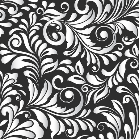 Seamless leaves black and white monochrome vector pattern.