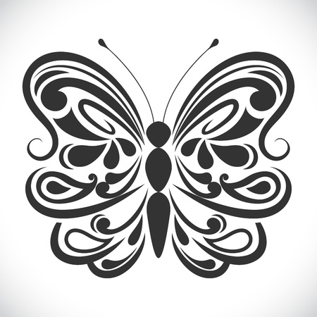 Black and white ornamental butterfly vector shape.のイラスト素材