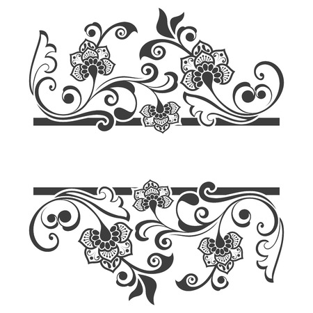 Black and white floral title frame with copy space vector background. Beautiful front page of invitation card or menu template.のイラスト素材
