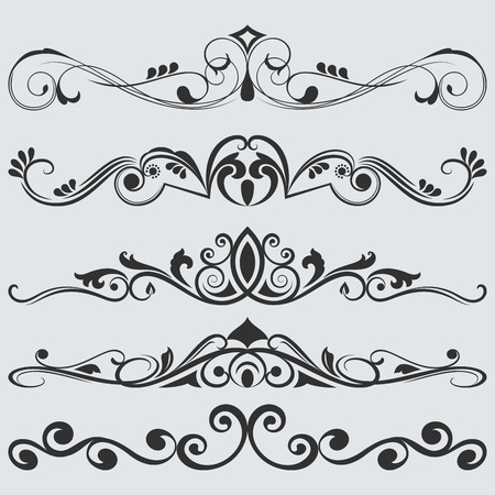 Vintage floral dividers vector set. Retro book separators.のイラスト素材