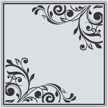 Black and white floral frame with copy space vector background. Beautiful greeting card or invitation template.のイラスト素材