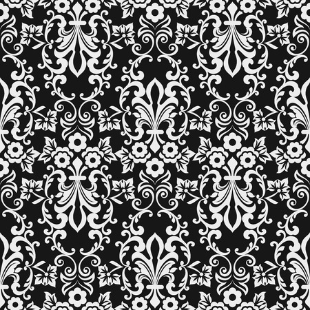Black and white seamless floral wallpaper pattern vector template. Seamless wrapping paper, textile or upholstery print.のイラスト素材