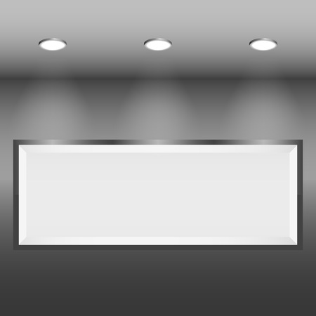 Illuminated blank frame on the wall vector template.のイラスト素材