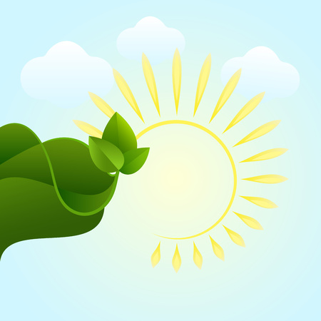 Abstract summer vector background with sun and green leaf.のイラスト素材