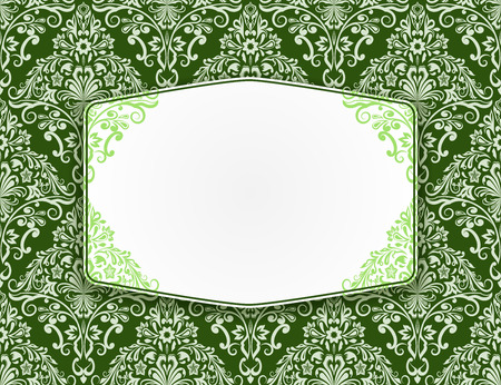 Blank white frame with seamless green floral pattern in the background.のイラスト素材