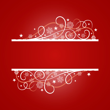 Red Christmas banner with snowflake ornament vector template. Christmas card with copy space.のイラスト素材