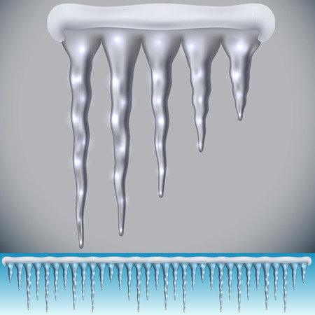 Icicle row with snow cover vector template. Christmas border decoration design.のイラスト素材