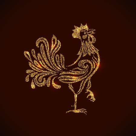 Gold rooster shape tinsel placer vector card. 2017 New Year Chinese symbol.のイラスト素材