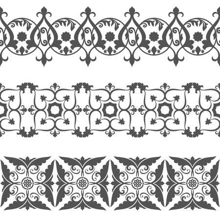 Seamless floral border vector template. Ornament repeating divider.のイラスト素材