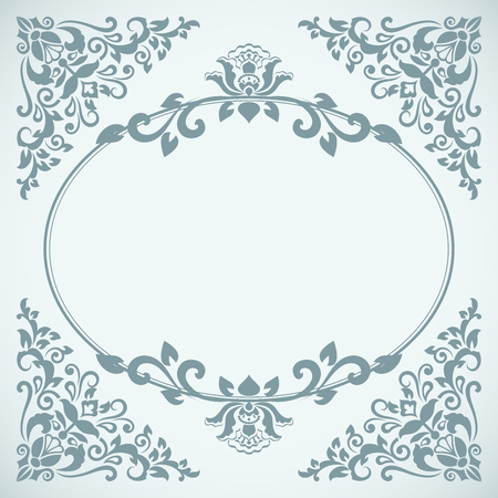 Vintage blue floral frame card vector template.のイラスト素材