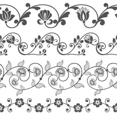 Seamless floral border vector template. Ornament repeating divider.のイラスト素材