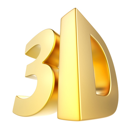 3D technology gold sign isolated on white background. 3D rendering.の写真素材