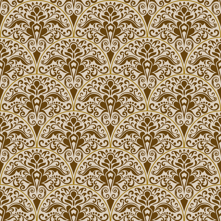 Seamless beige and brown floral vector background. Repeating wallpaper pattern.のイラスト素材