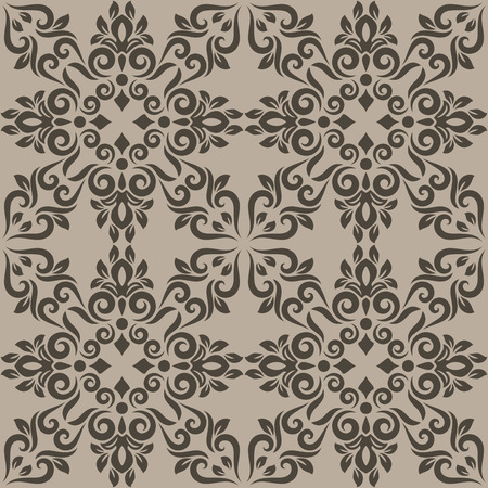 Vintage brown and beige wallpaper damask flower pattern vector background.のイラスト素材