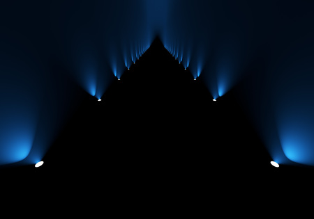 Passage illuminated with blue side floor spotlights background. 3D rendering.の写真素材