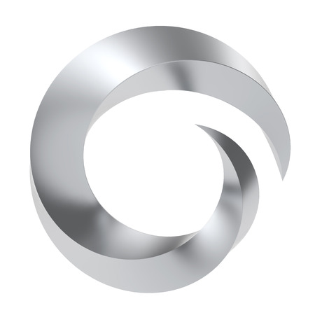 Twisted metal 3D swirl symbol isolated on white background. 3D rendering.の写真素材