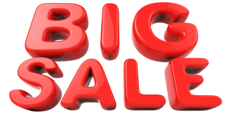 Big sale red letters on white background. 3D rendering.の写真素材