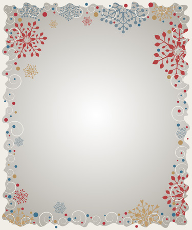 Vintage colored Christmas card with snowflake frame vector illustration. Retro winter design.のイラスト素材