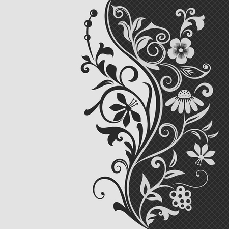 Black and white floral card vector template.  Flourish design background. Vector illustration.のイラスト素材