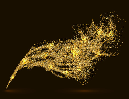 Gold tinsel abstract flow festive vector background. Golden particles smoke wave effect.のイラスト素材