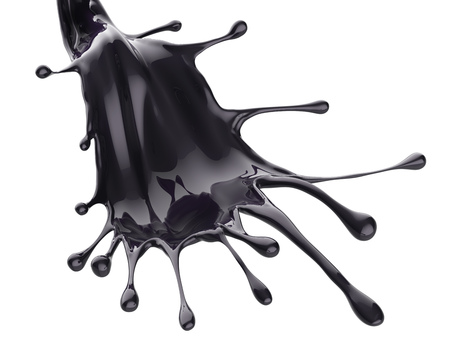 Black shiny paint splash isolated on white background. 3D rendering.の写真素材