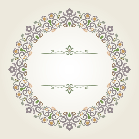 Vintage color round floral frame vector illustration.のイラスト素材