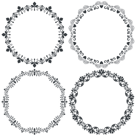Vintage color round floral frames set vector illustration.のイラスト素材