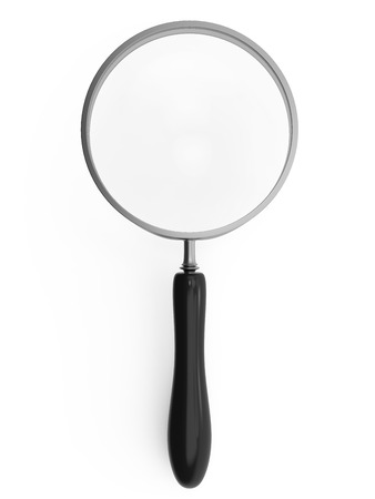 Metal magnifying glass with black handle isolated on white background. 3D rendering.の写真素材