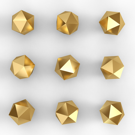 Gold platonic primitive set with shadows. 3D rendering.の写真素材