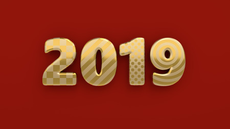 New 2019 year gold figures with different patterns minimal holiday background. 3D rendering.の写真素材